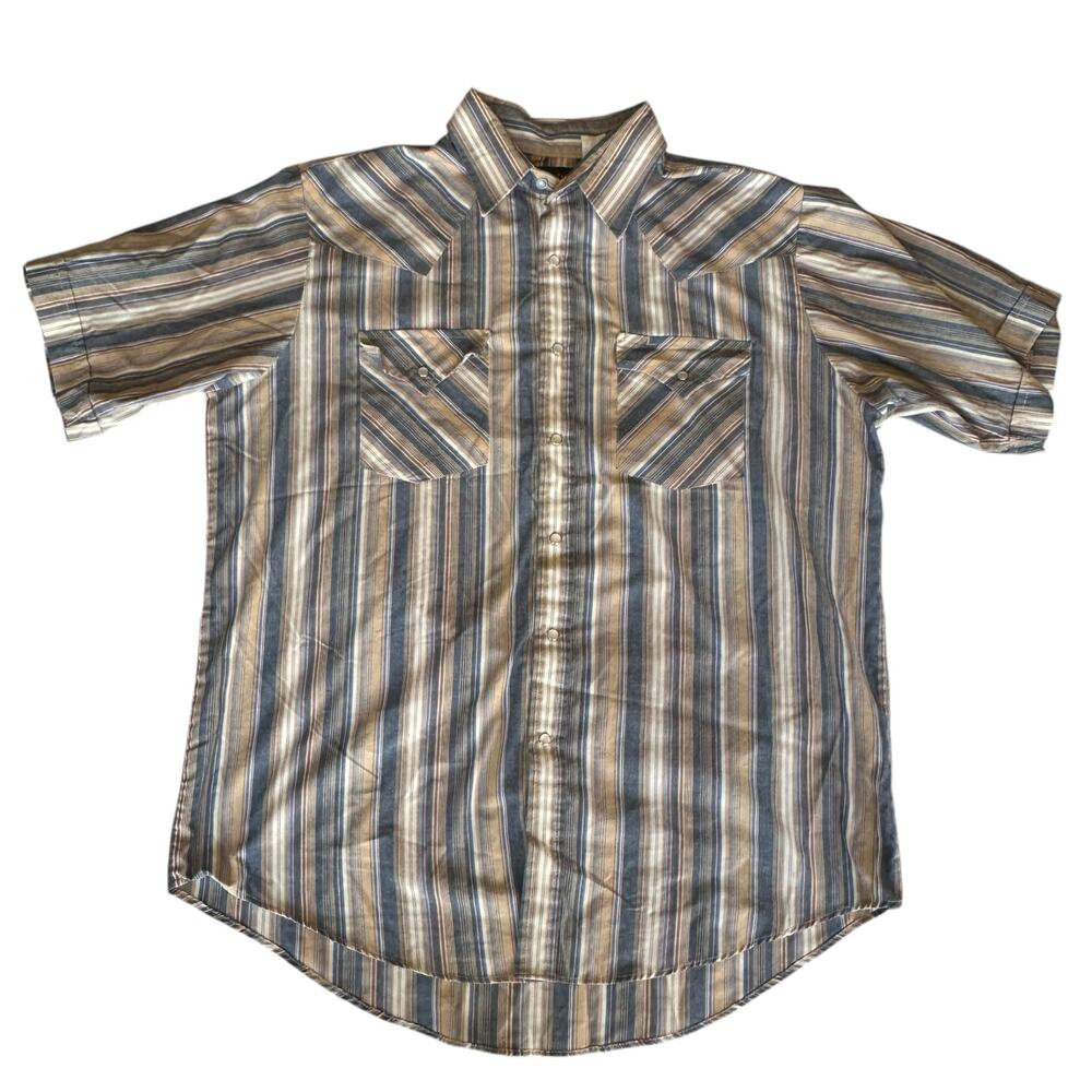Vintage Mens Shirt Size Large Striped Button Down Cowboy Western Wear Outdoor